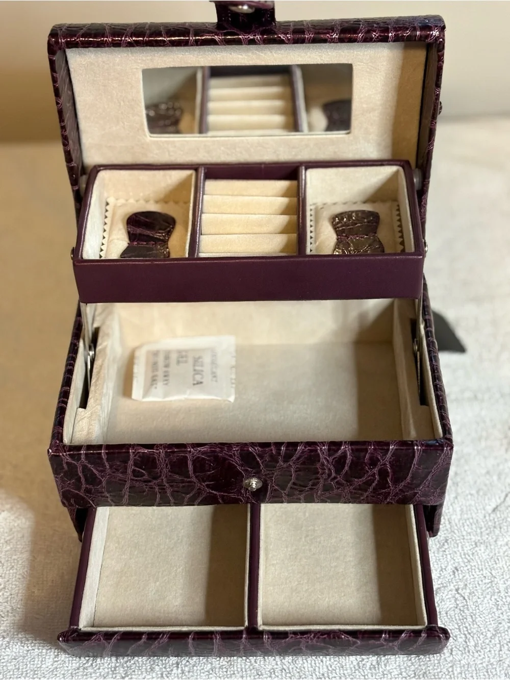 NWT Tuscan Designs Eggplant Crocodile Print Travel Jewelry Case